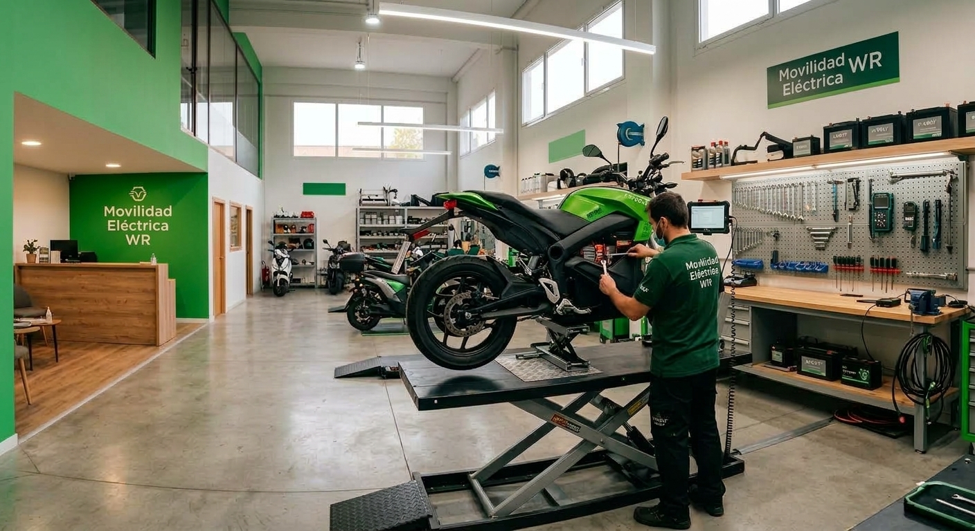 Taller Movilidad Eléctrica WR: técnico reparando una moto eléctrica